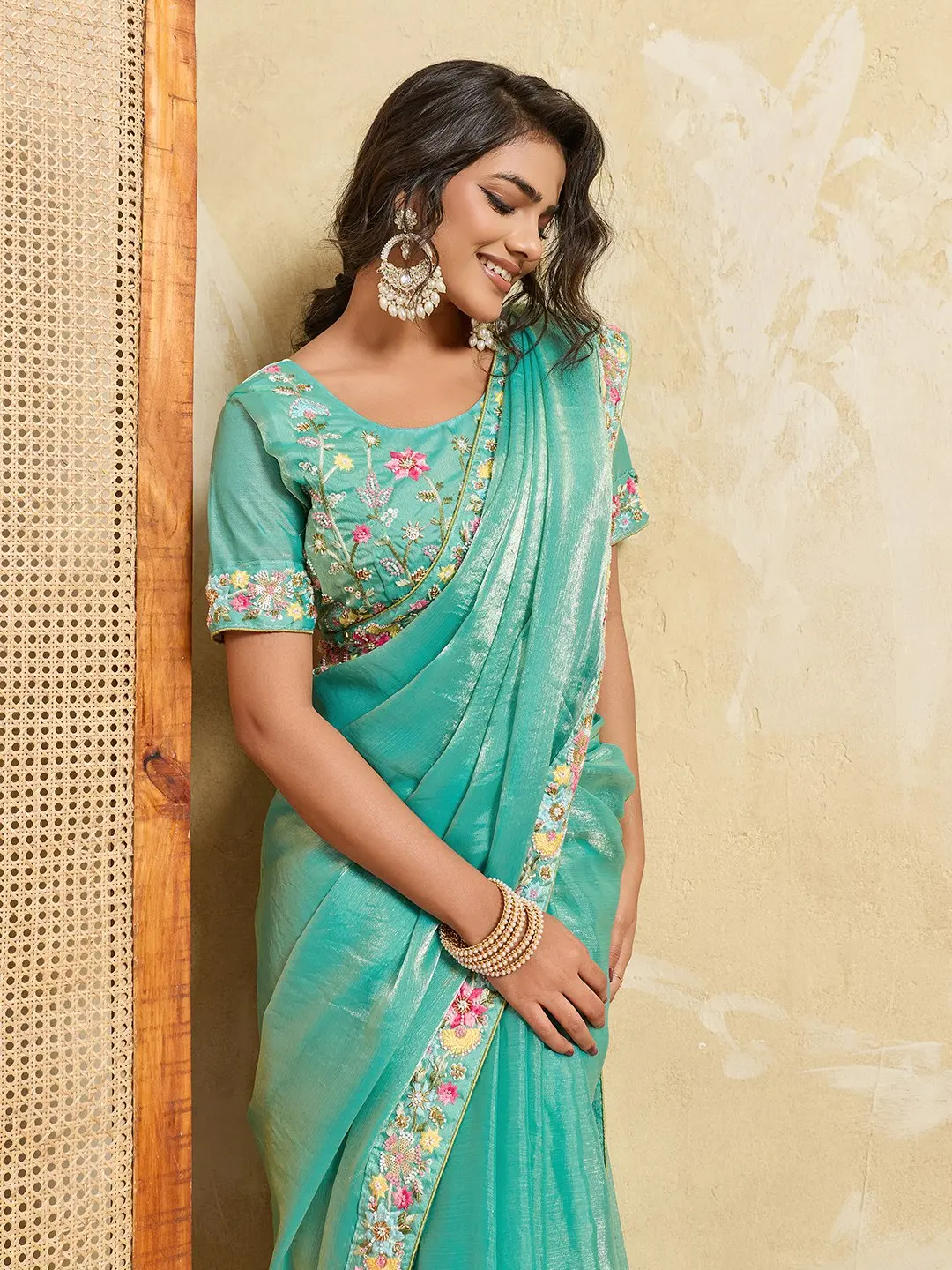 Kiara Sky Blue Fendy Chiffon Party Wear Saree With Embroidery Work
