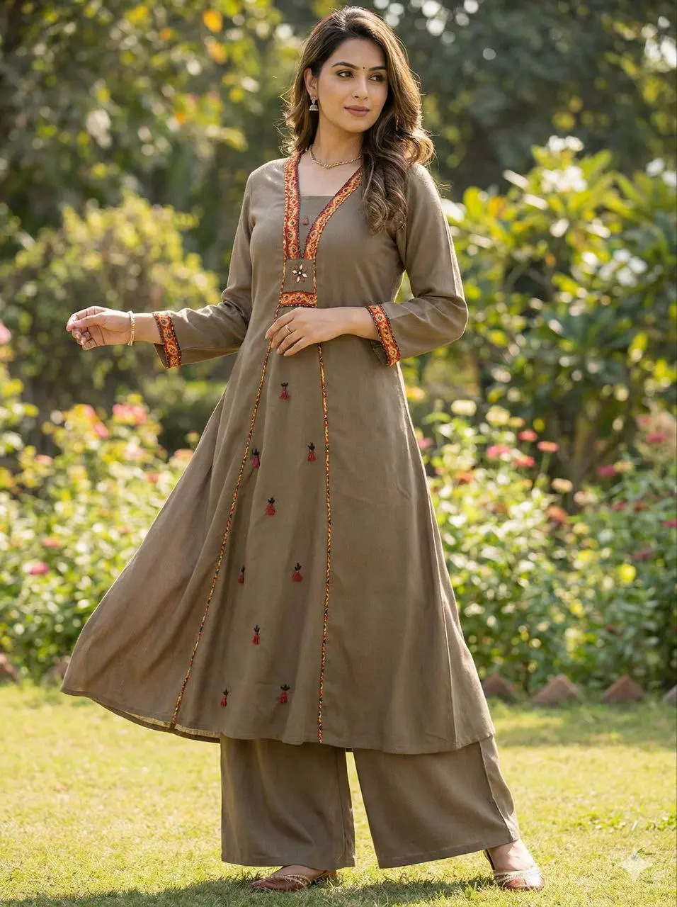 RM Cotton A Line Kurti With Palazzo Heavy hand Work
