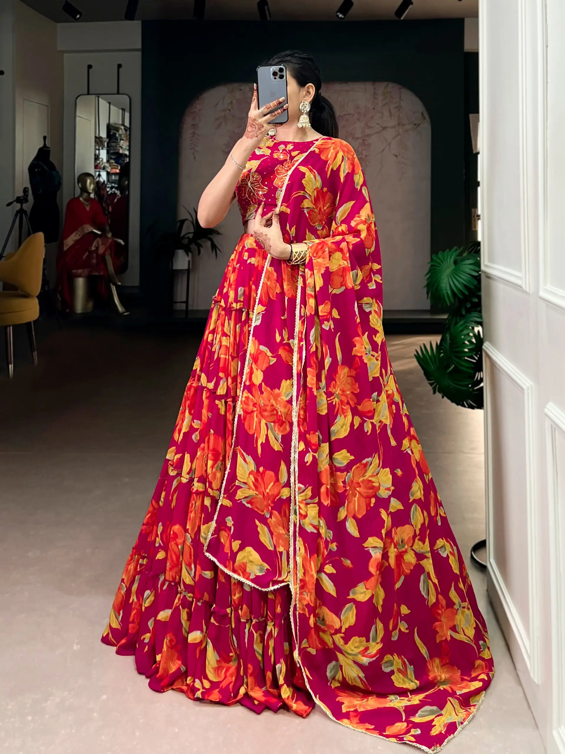 WMN 1145 Marble Pink Printed Lehenga Choli Party Wear Collection