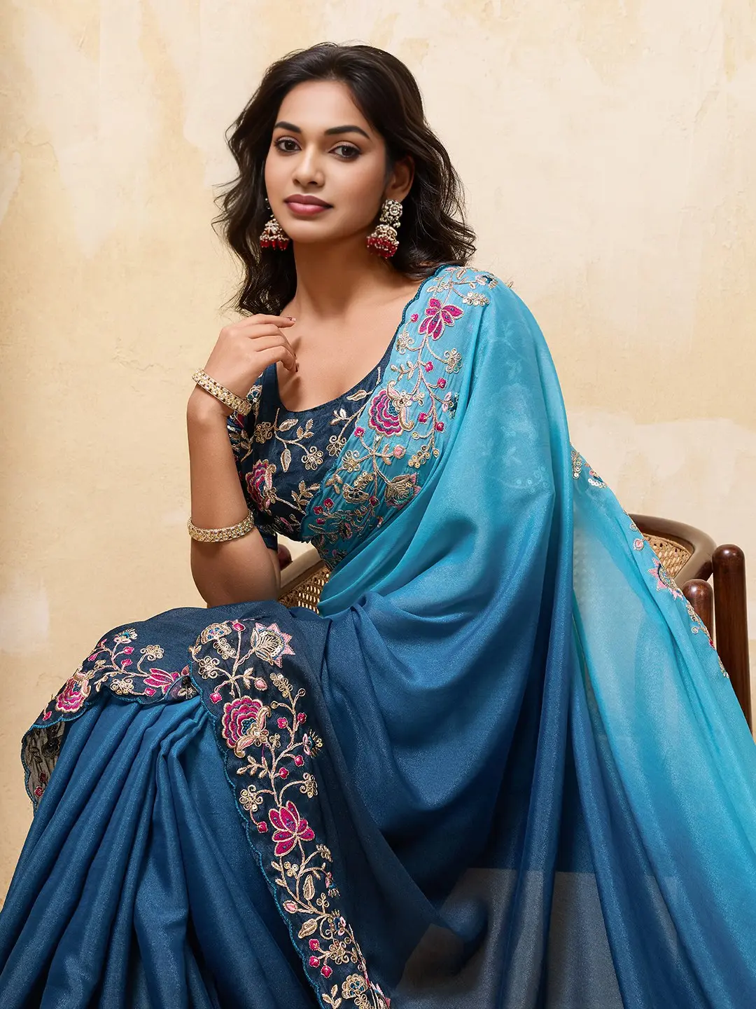 Kiara Virali Soft Georgette Padding Saree With Embroidery Work