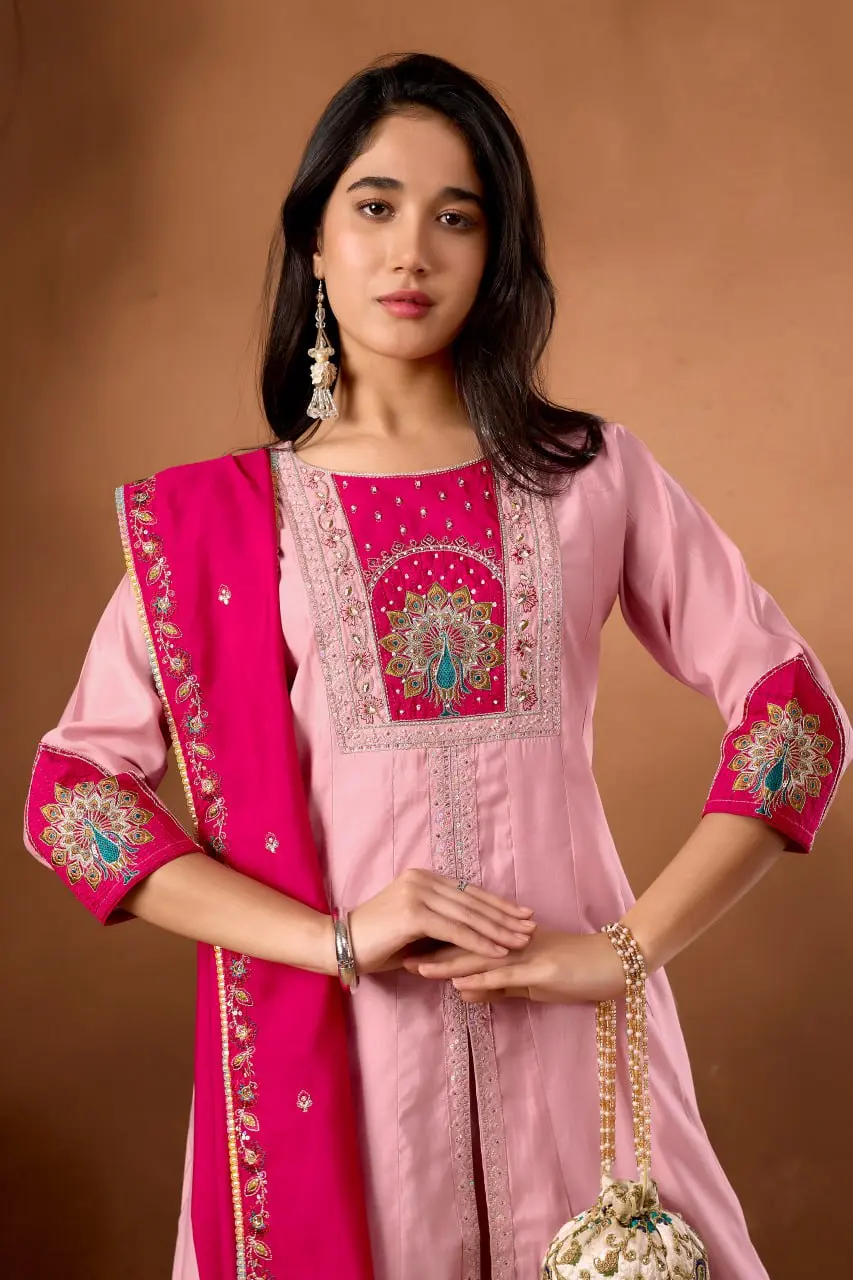 Lila 150 Anarkali Roman Silk Kurti Palazzo With Dupatta Collection