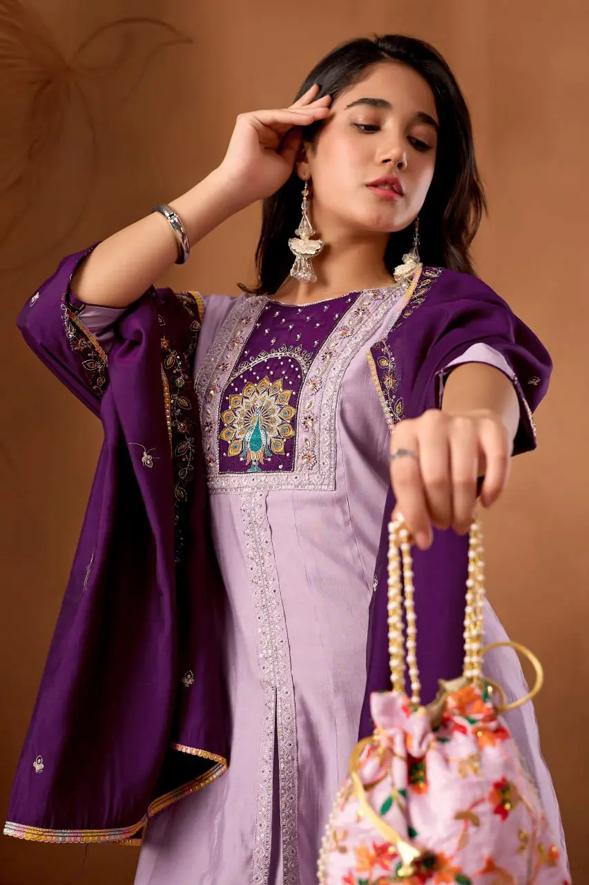 Lila 150 Anarkali Roman Silk Kurti Palazzo Collection