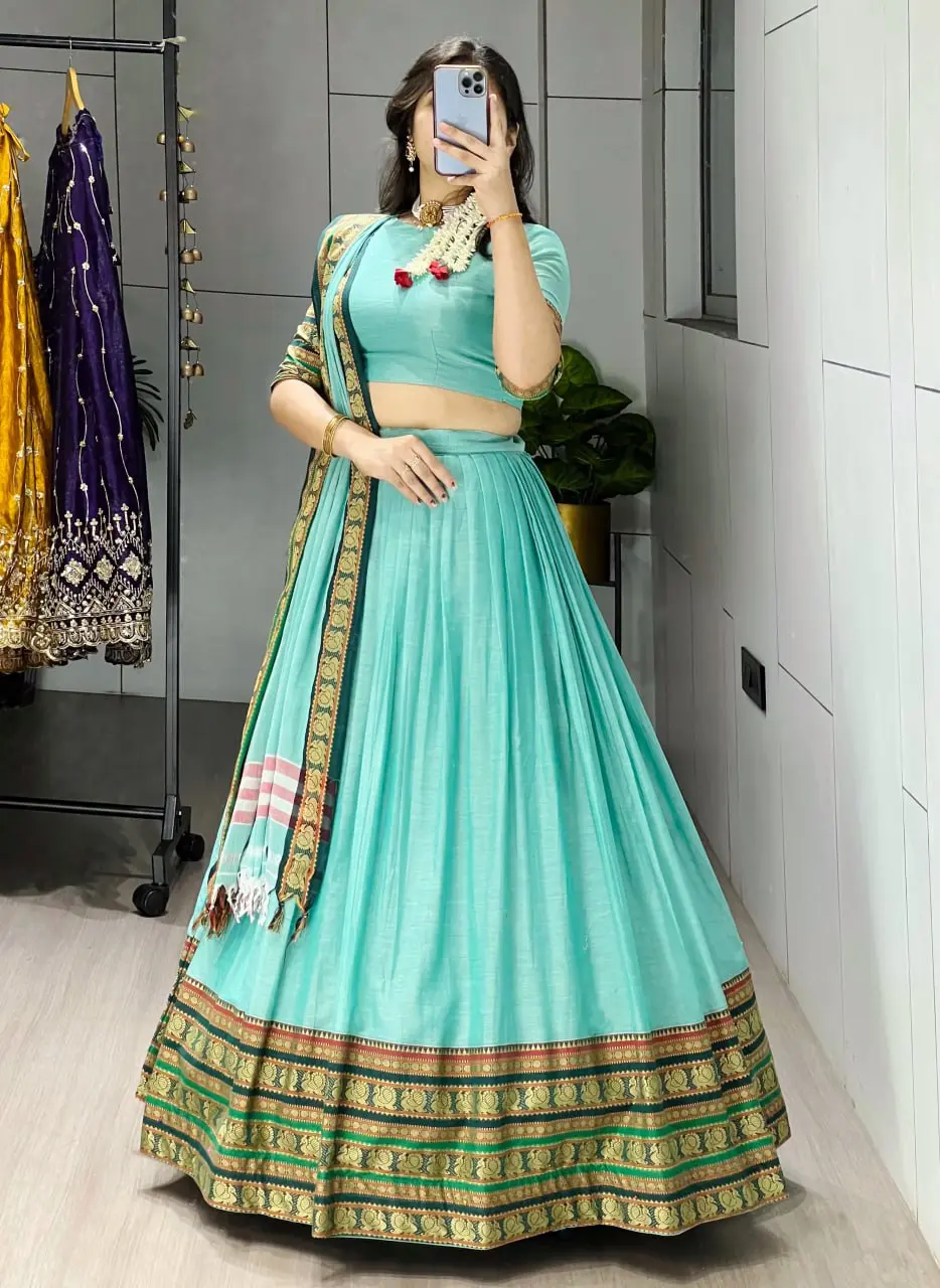 WMT 8127 Pure Chanderi Cotton Sky Blue Lehenga Choli Party Wear Collection