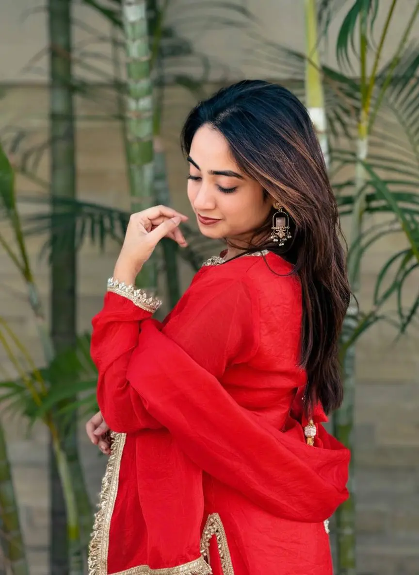 Alia 563 Fendi Satin Silk Red Eid Kurti Pant Patiala Style Collection