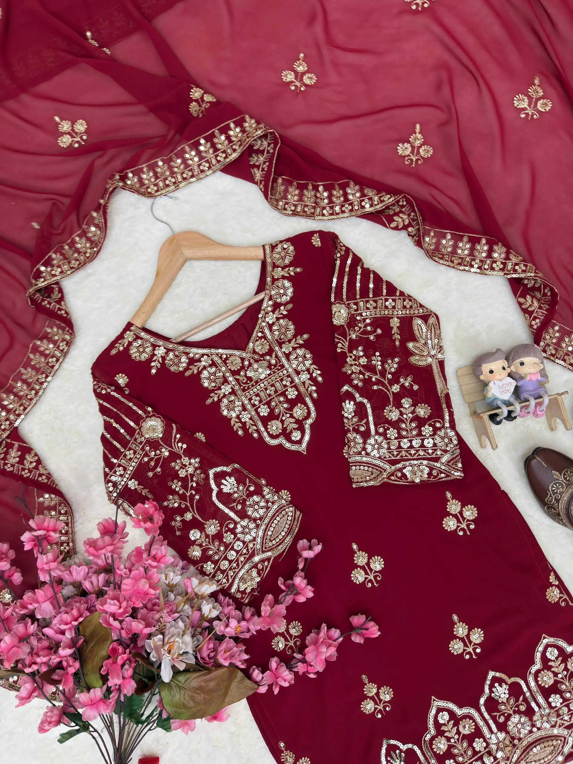 C585 1458 Maroon Party Wear Sharara Suit Online Collection