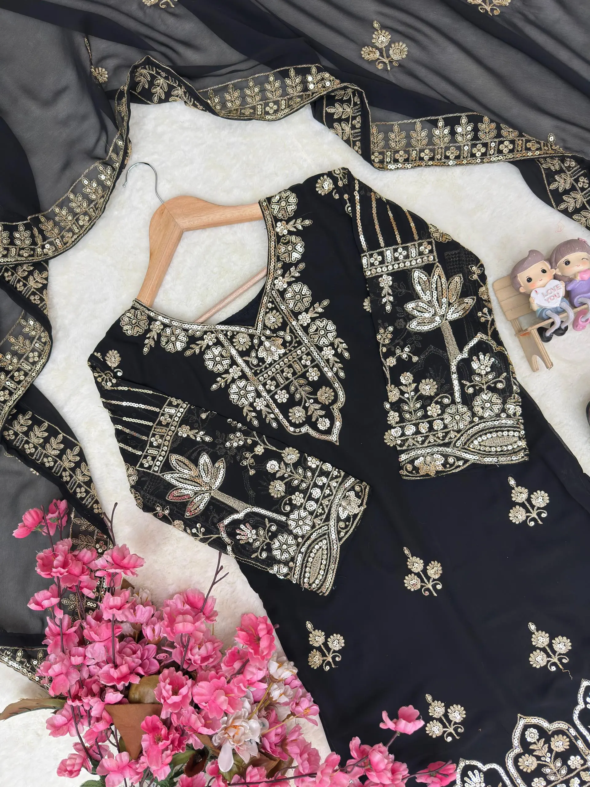 C585 1458 Gergette Black Pakistani Readymade Sharara Suit Collection