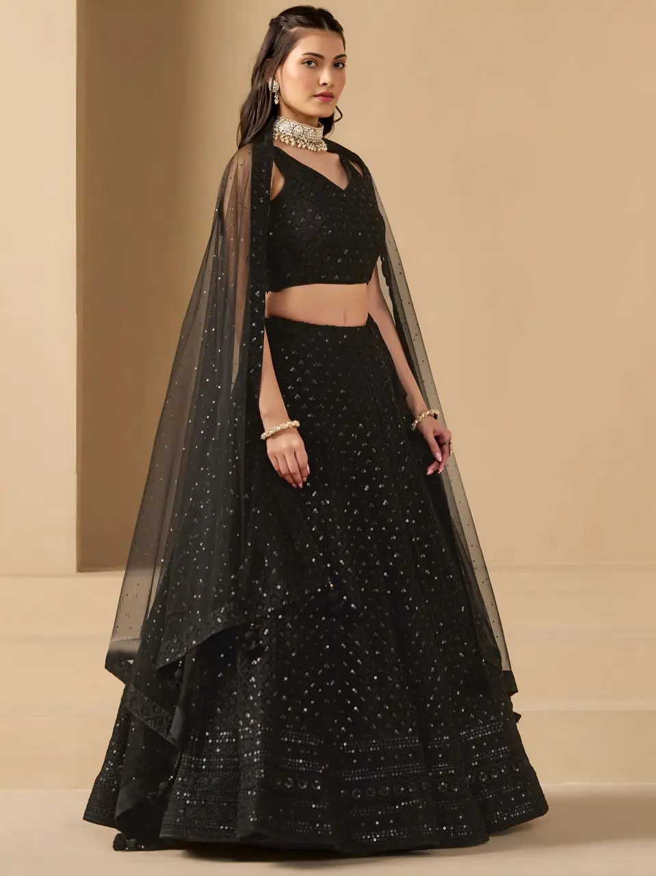 Zeel 5124 Georgette Black Lehenga Choli Heavy Sequence Embroidery Work