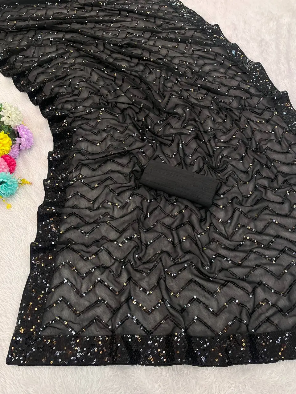 Kusum 833 Black Georgette Saree Heavy Sequence Saree