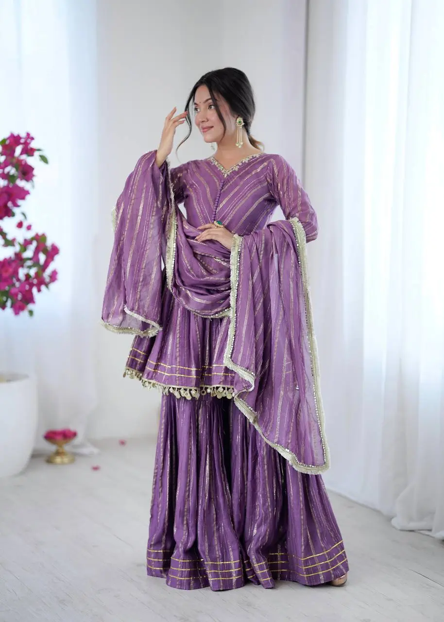Sabina 5300 Wine Mal Chanderi Festival Wedding Sharara Suit Design Mirror Work