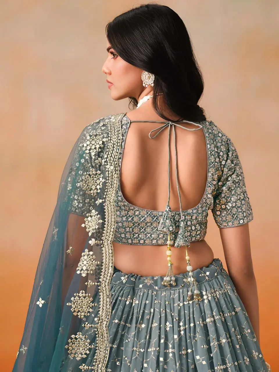 Zeel 7086 Dove Blue Georgette Lehenga Choli Sequence Embroidery Work