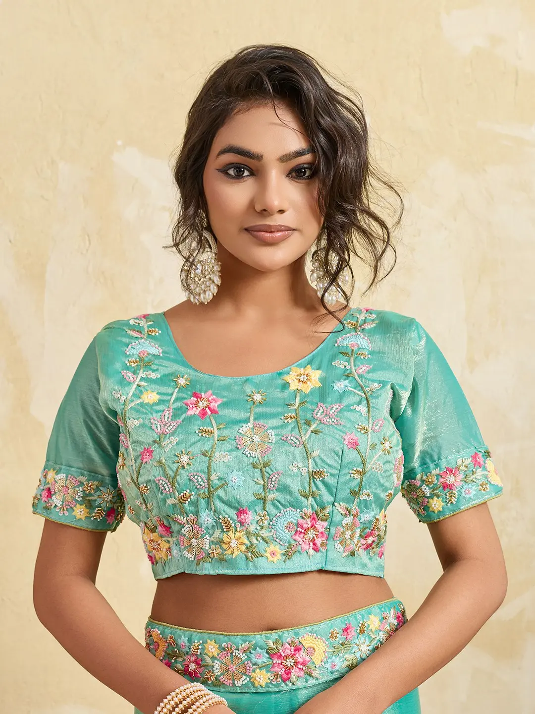 Kiara Sky Blue Fendy Chiffon Party Wear Saree With Embroidery Work