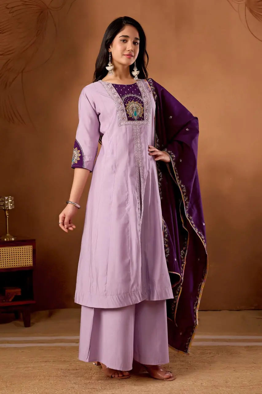Lila 150 Anarkali Roman Silk Kurti Palazzo Collection