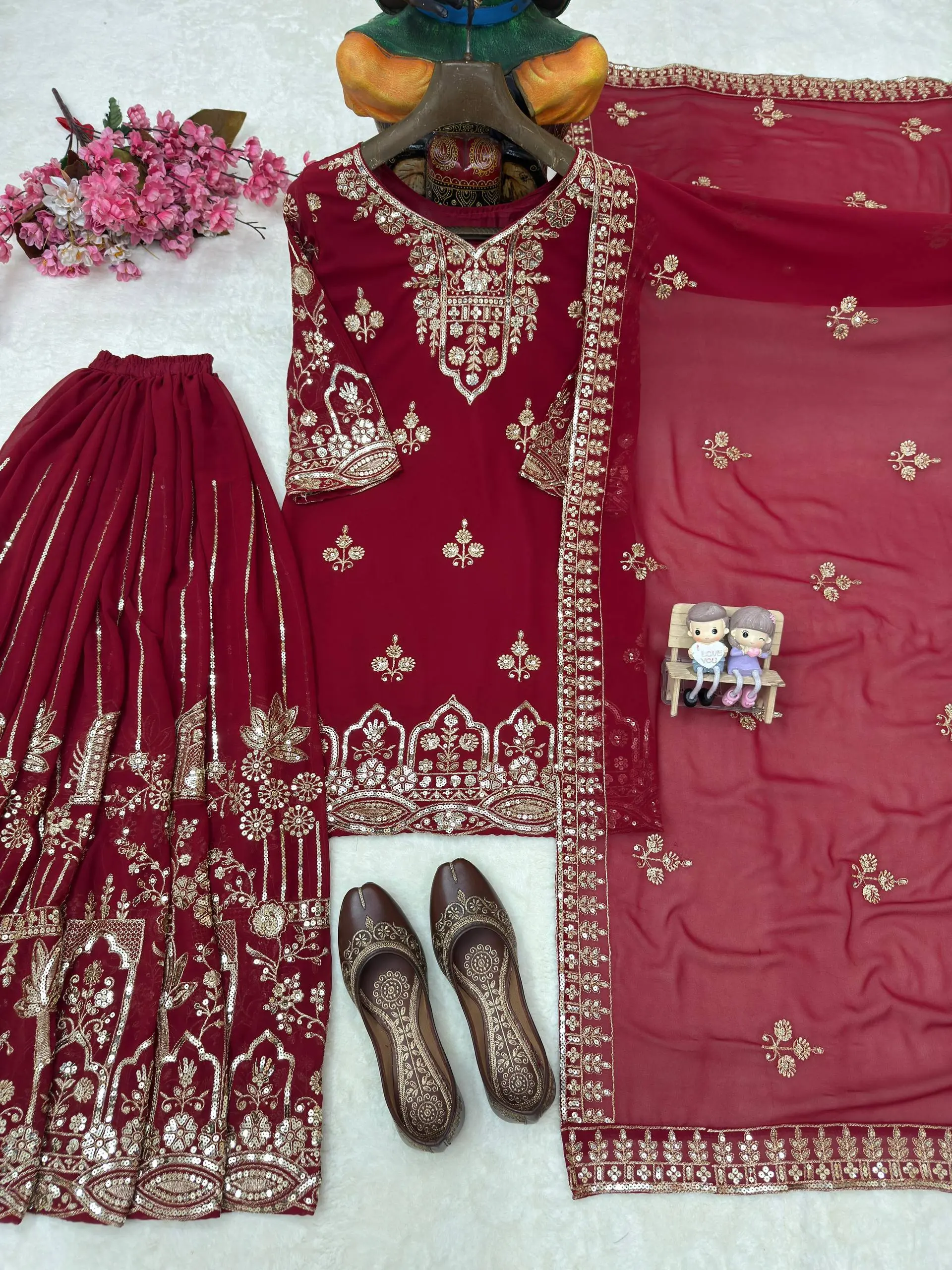 C585 1458 Maroon Party Wear Sharara Suit Online Collection