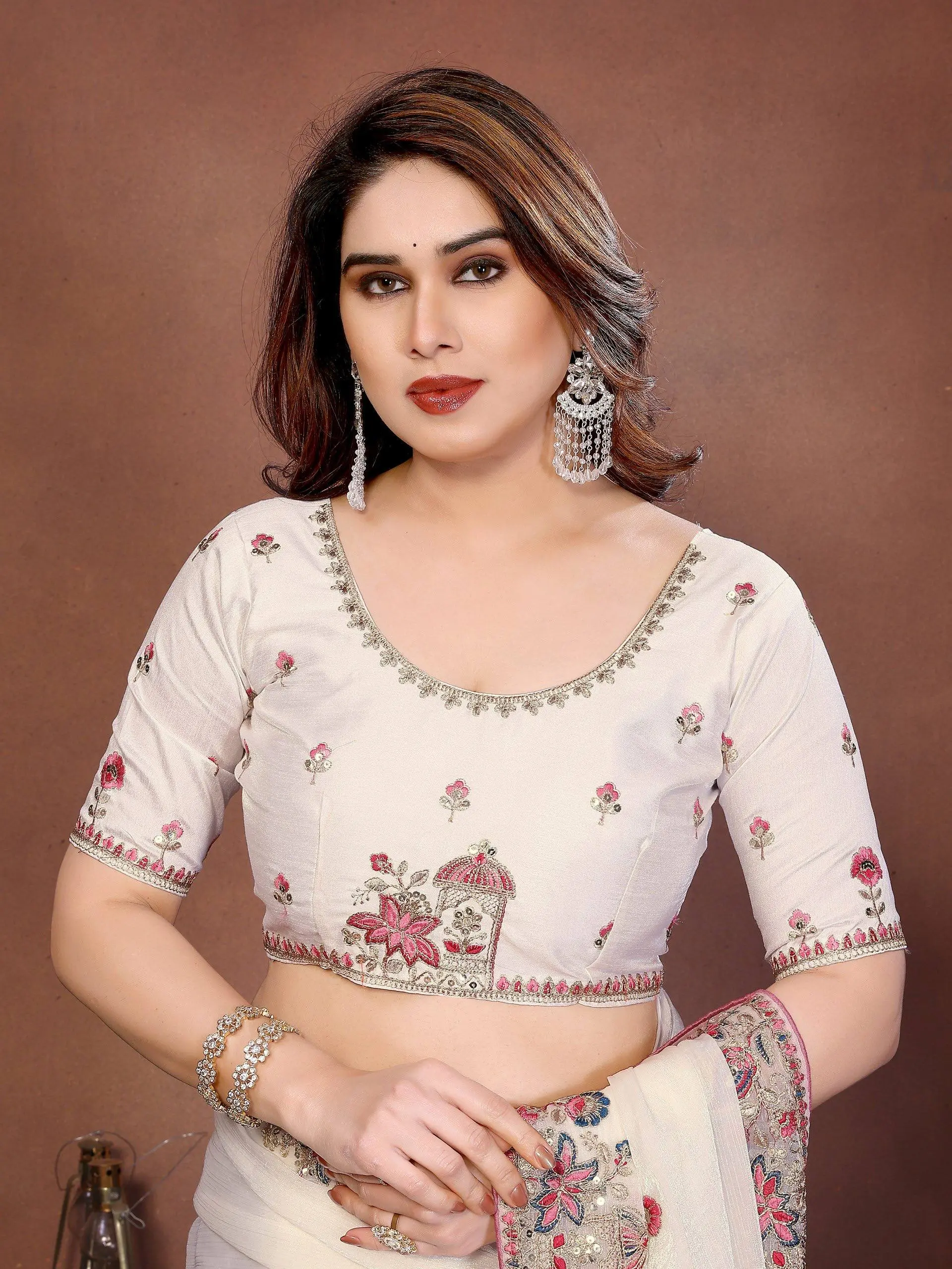 Kiara Gucci3 Party Wear White Soft Fendy Chiffon Silk Saree