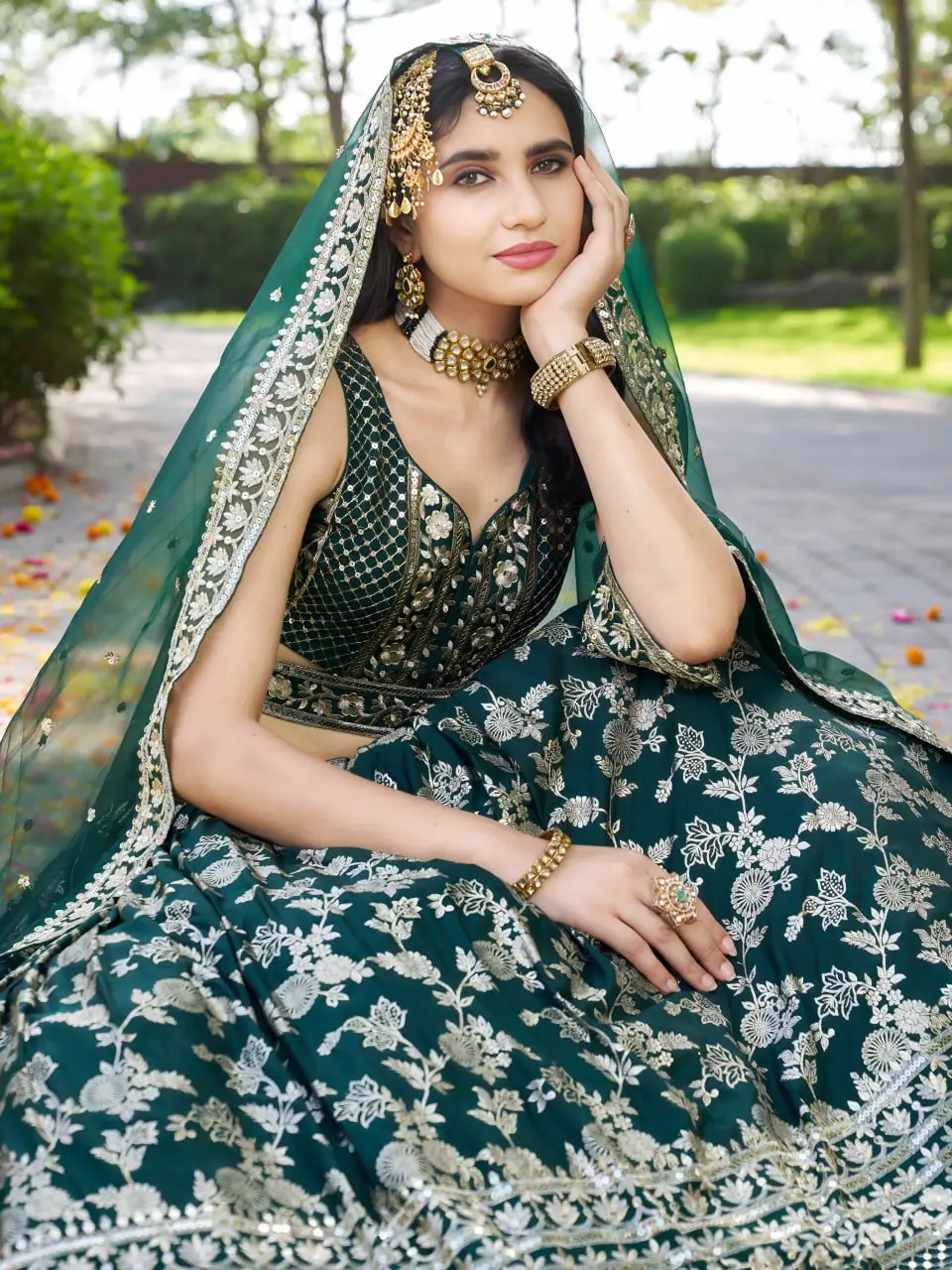 Zeel 7100 Green Dola Silk Mendi Lehenga Choli With Sequence Embroidery