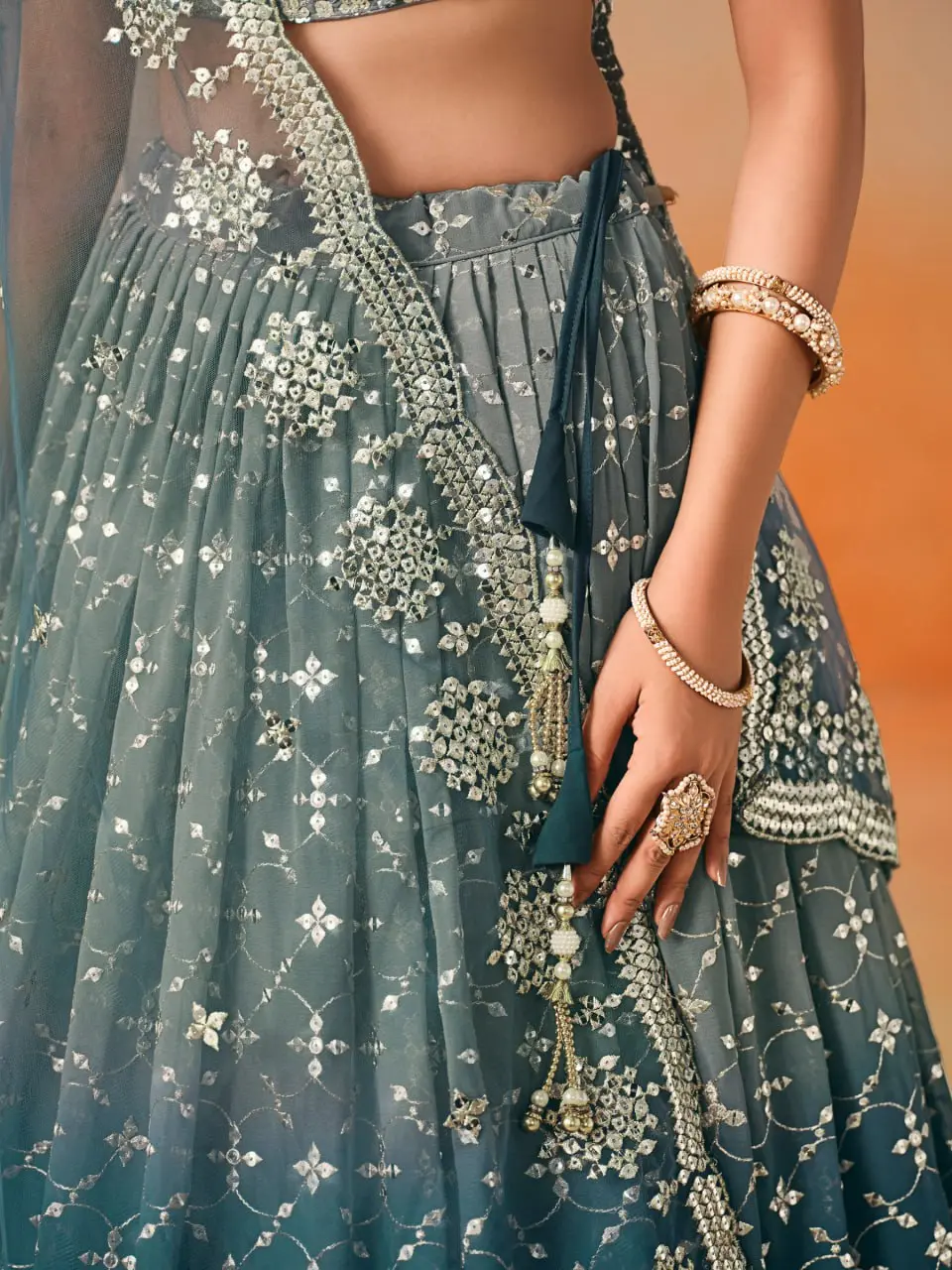 Zeel 7086 Dove Blue Georgette Lehenga Choli Sequence Embroidery Work