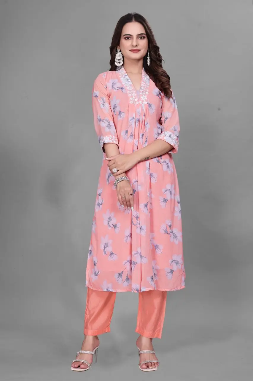RM Georgette kurti pant With Chikankari lace With Print Collection