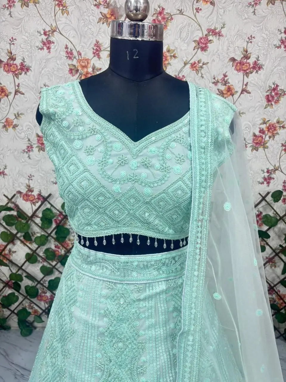 HCR 1115 Butterfly Net Heavy Work Wedding Designer Sky Blue Lehenga Choli Online