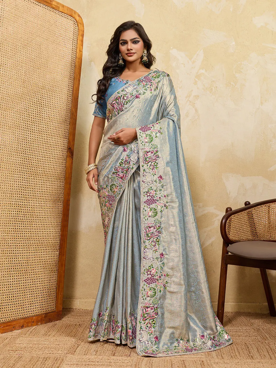 Kiara Radha Krishna Party Wear Sky Blue Pure Kanjivaram Silk Work Saree