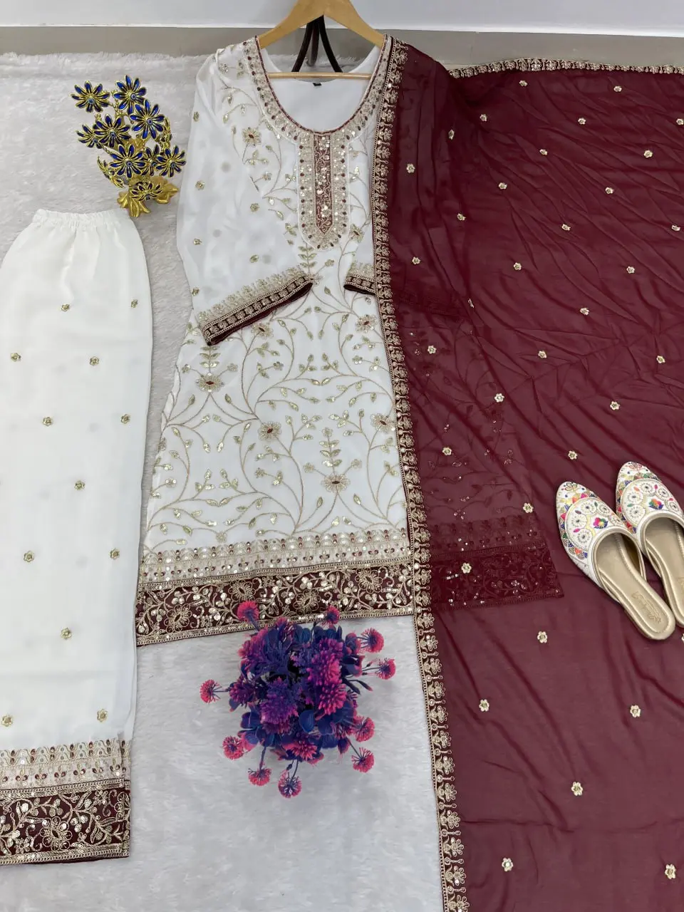 Buy ASD 7103 Maroon Georgette Kurti Palazzo Eid Collection Usa