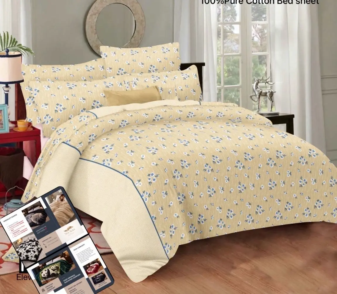 Light Yellow Imported Soft Cotton Big Size 108*108″ Bedsheet With Pillow Cover in USA