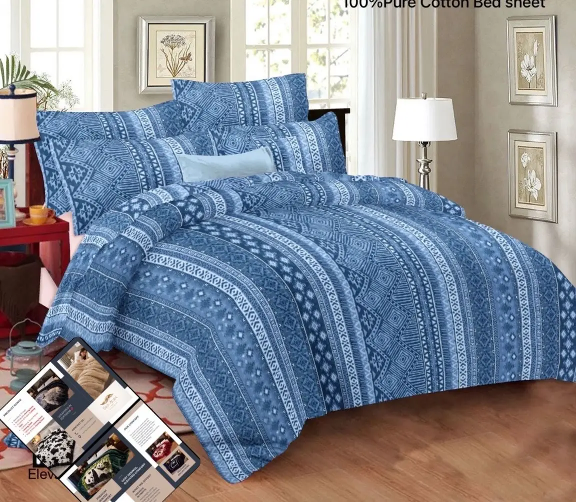 Blue Soft Cotton Big Size 108*108″ Bedsheet With Pillow Cover in USA