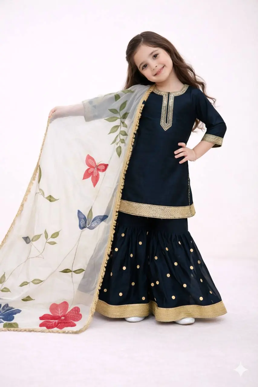 Baby 243 Black Gmy Silk Sharara Suit Kids Collection