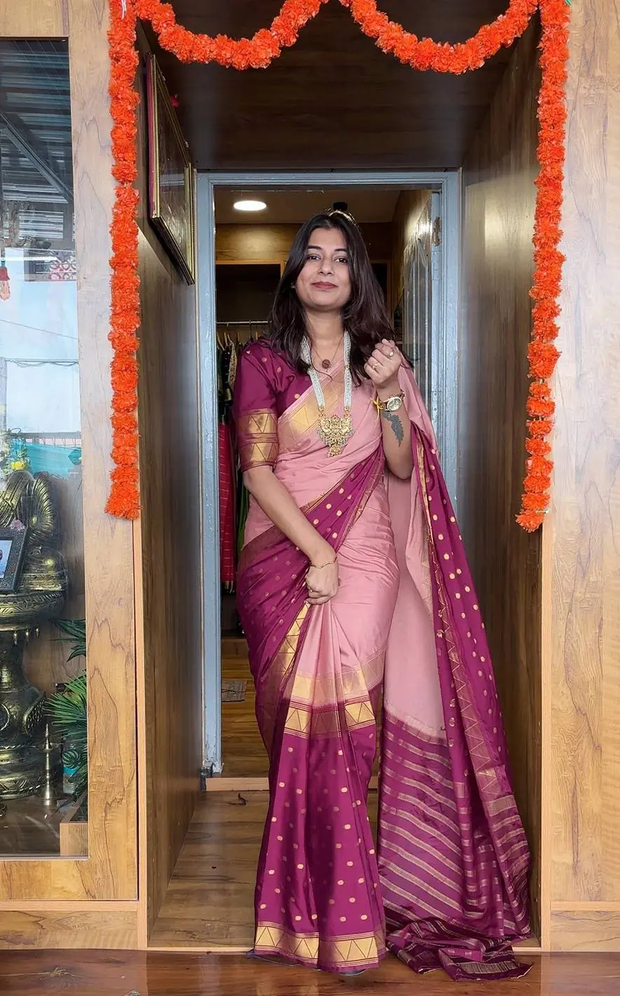 S43S237 Mysore Silk Ready To Wear Gown Saree 1min Collection