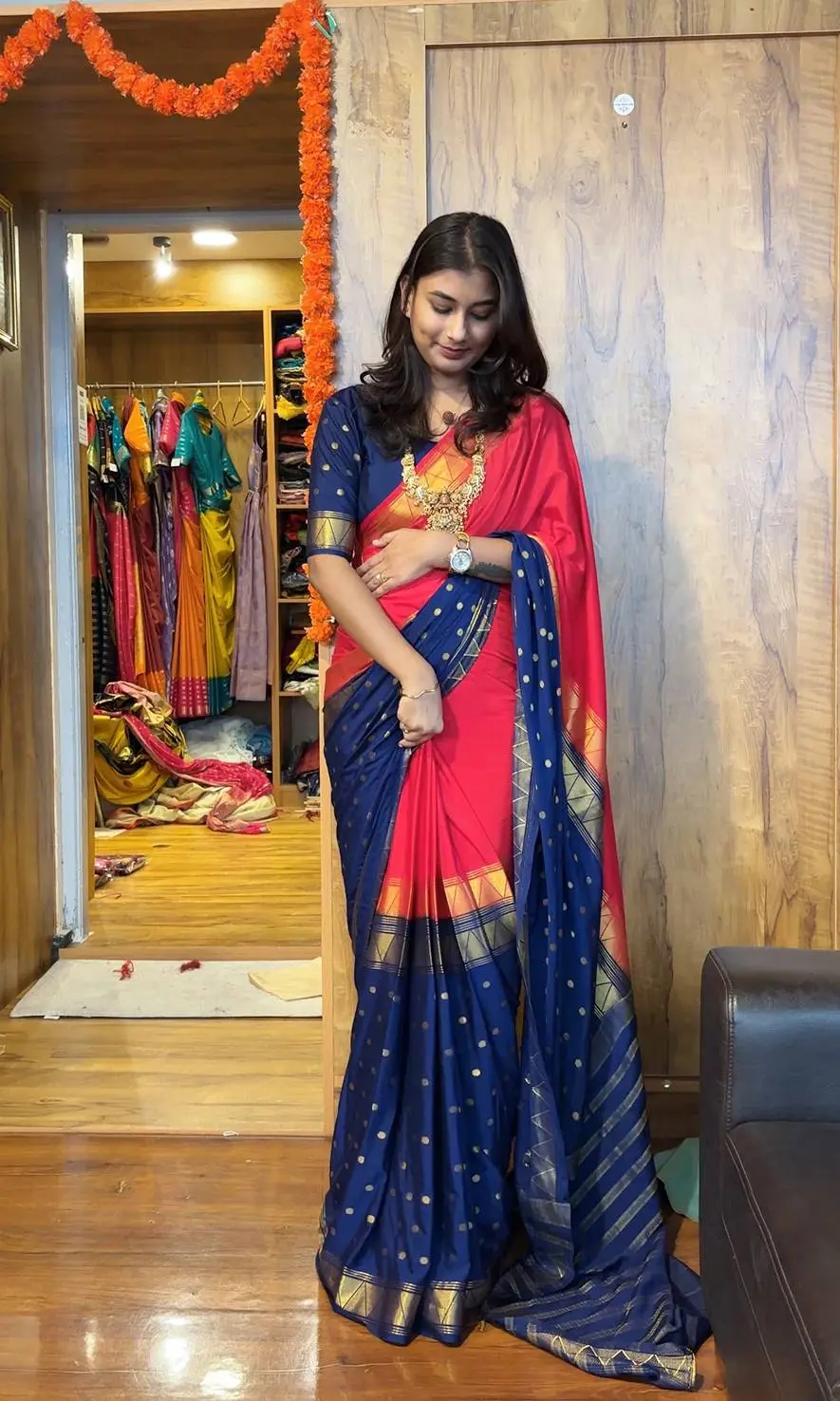 S43S237 Mysore Silk Ready To Wear one min Gown Saree