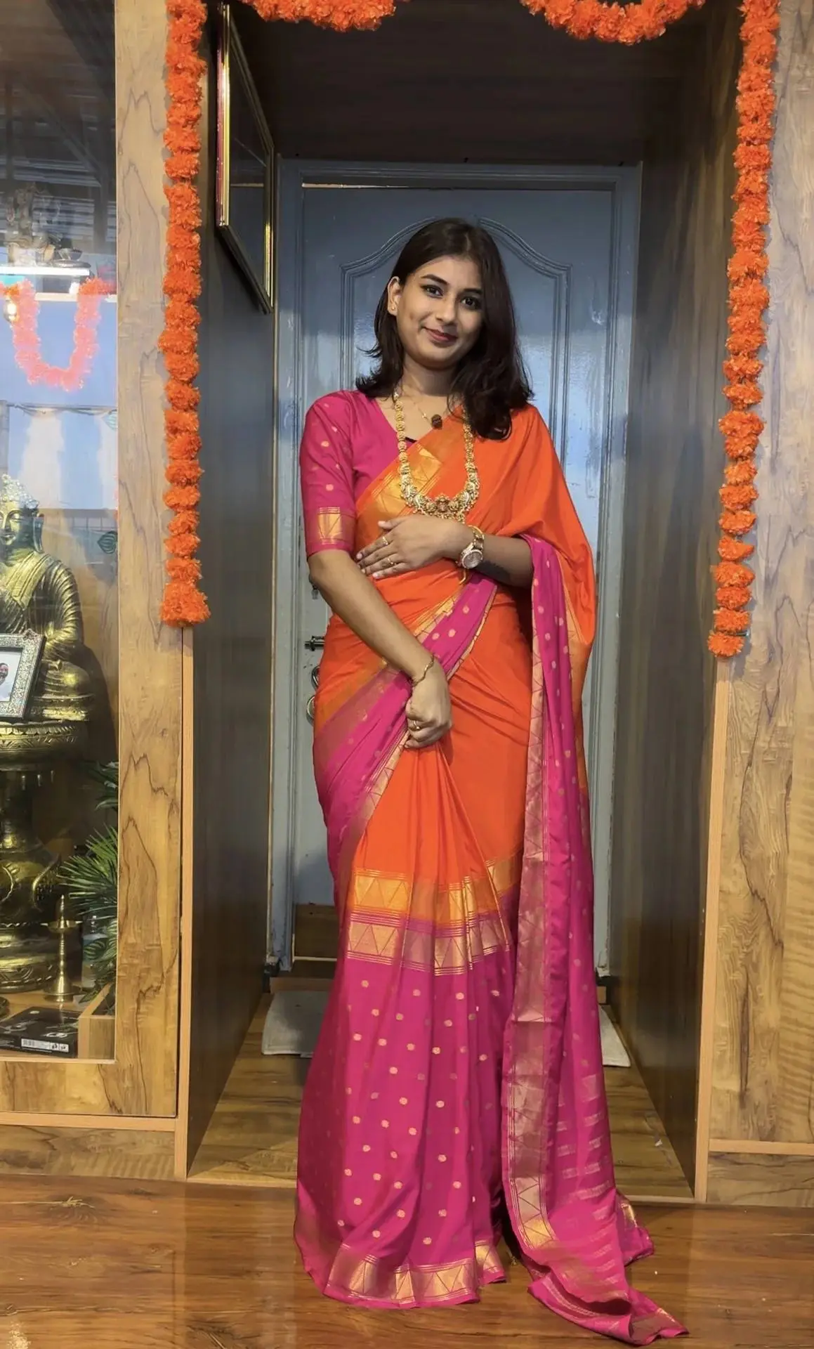 S43S237 Mysore Silk Pre Plated Gown Saree