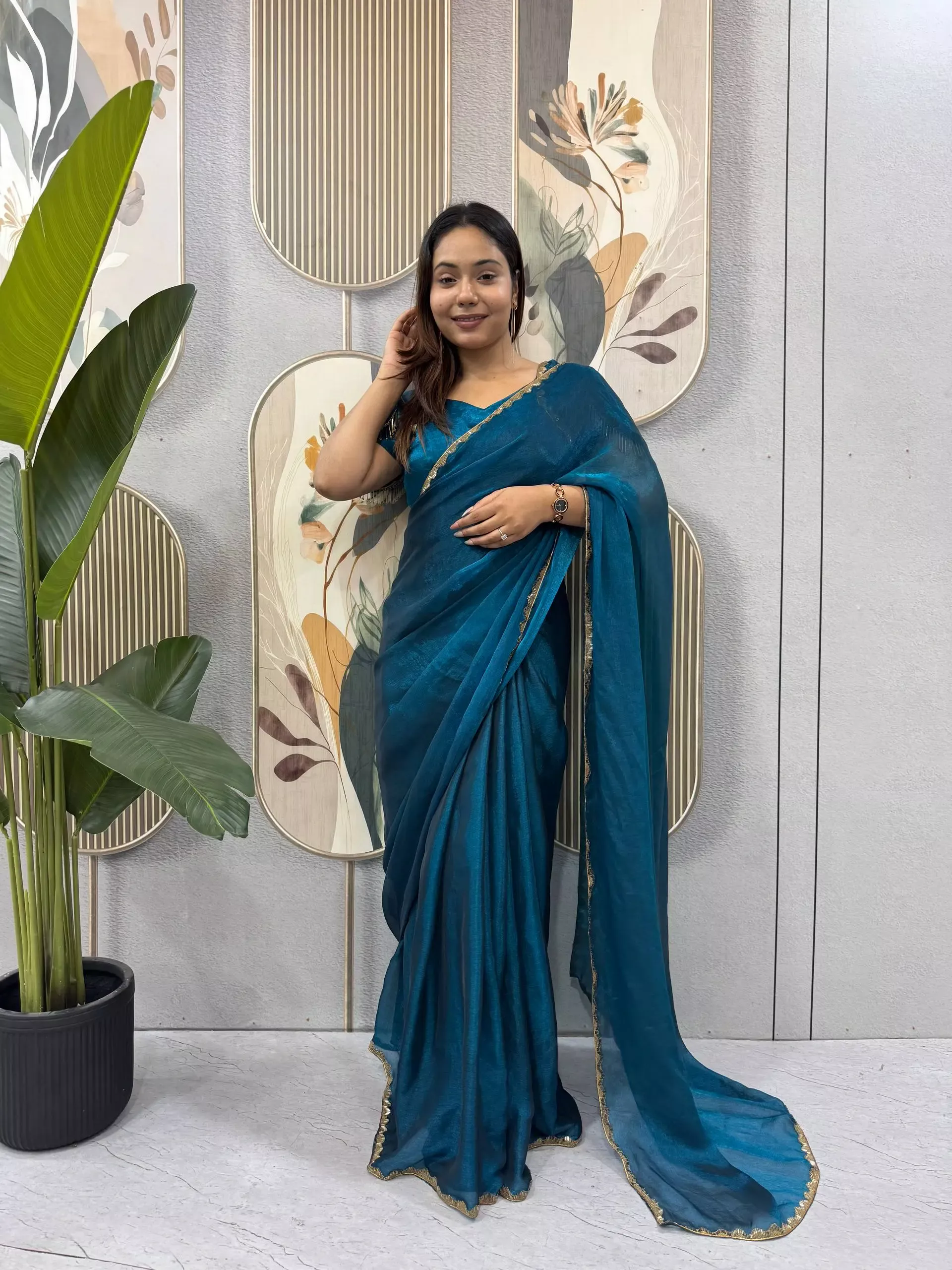 S43S239 Space Silk Zip Ready to Wear Gown Saree