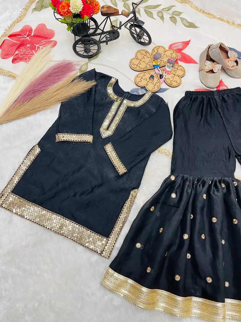 Baby 243 Black Gmy Silk Sharara Suit Kids Collection