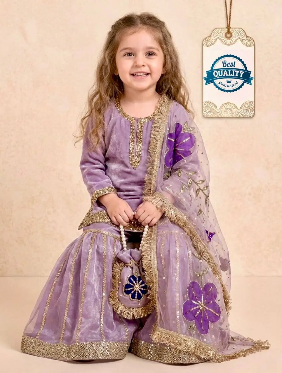 Baby 242 Purple Gmy Silk Sharara Suit With Sequence Embroidery Work