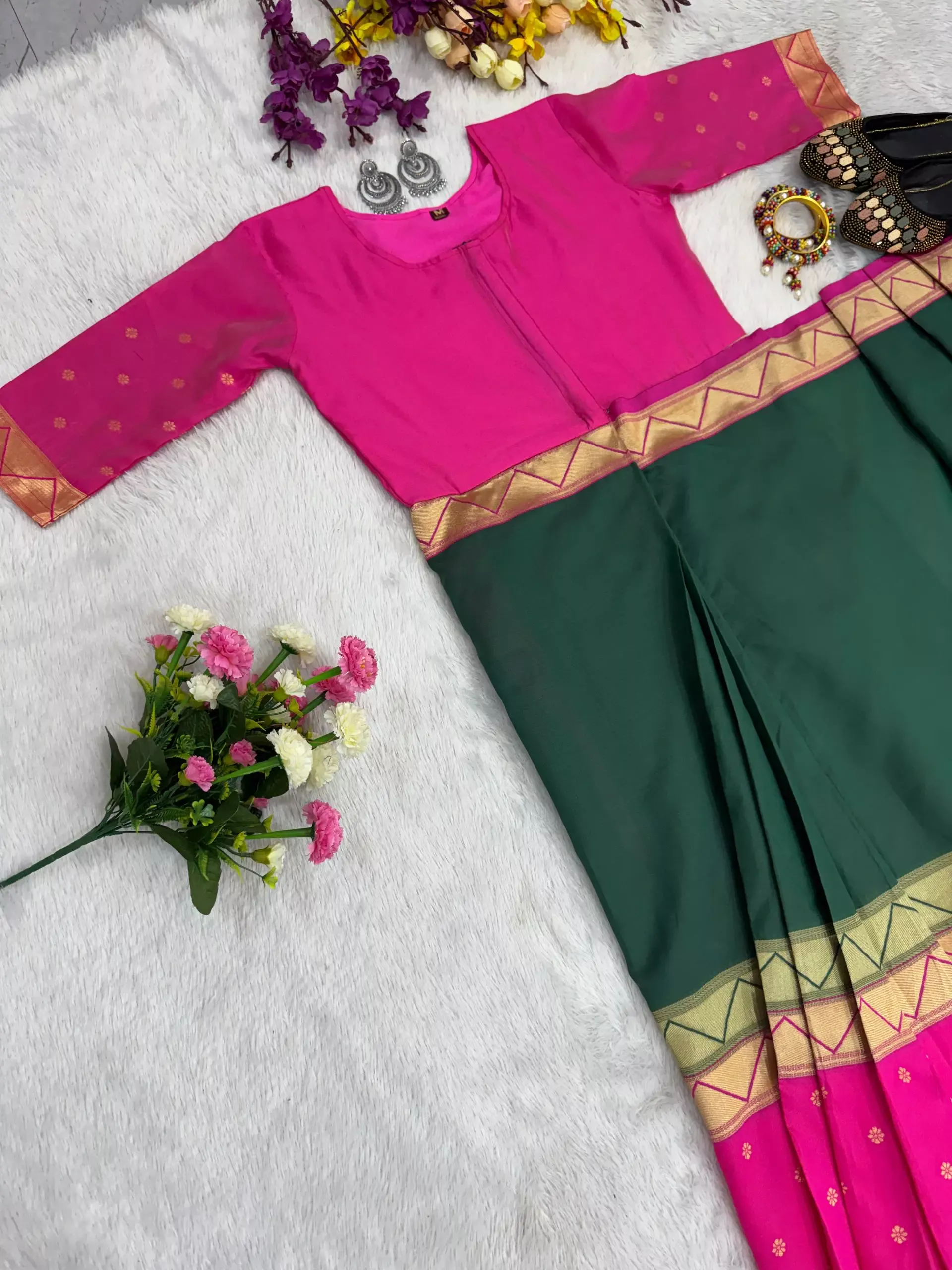 S43S237 Mysore Silk Ready To Wear Gown Saree Collection