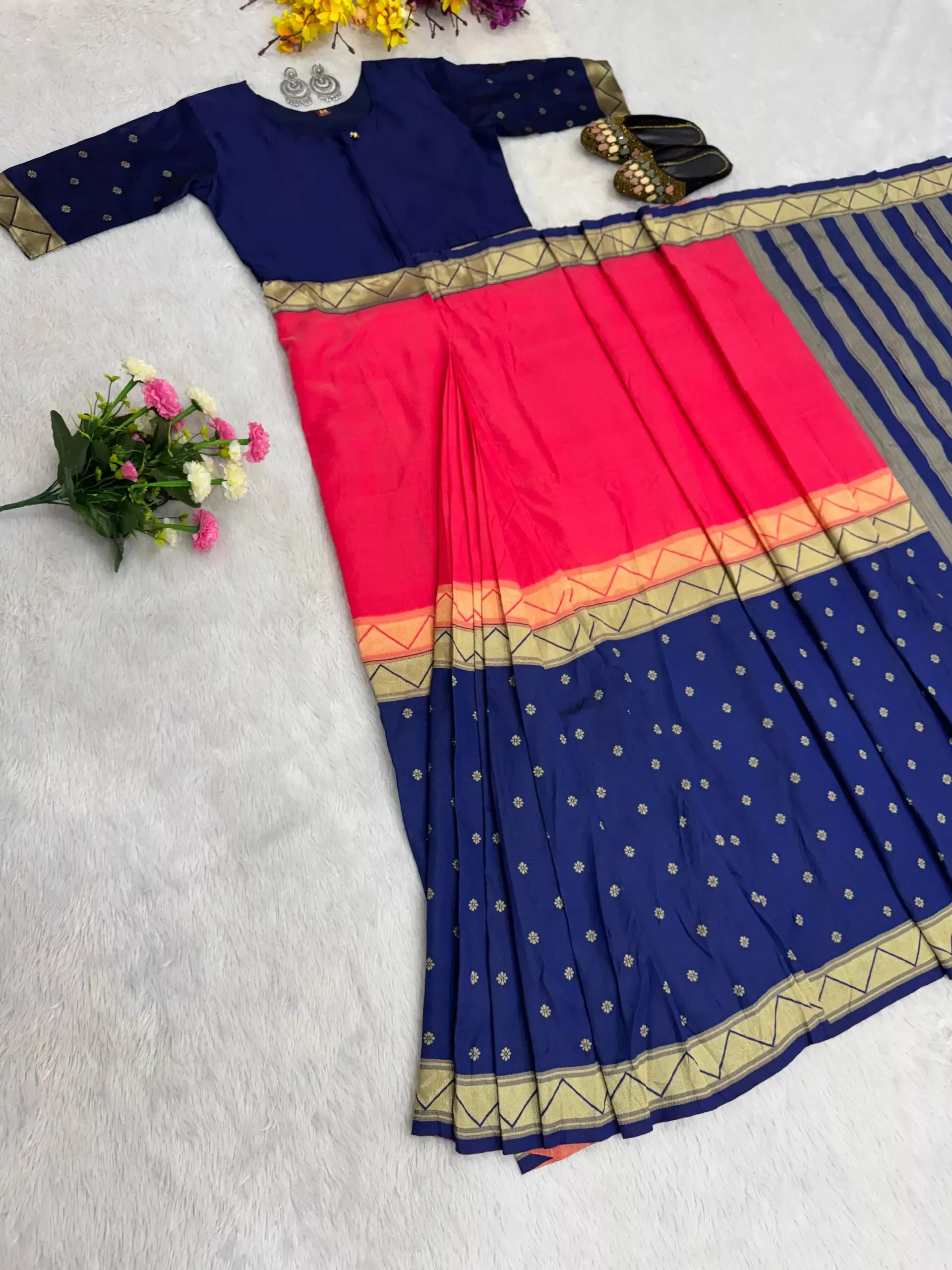S43S237 Mysore Silk Ready To Wear one min Gown Saree