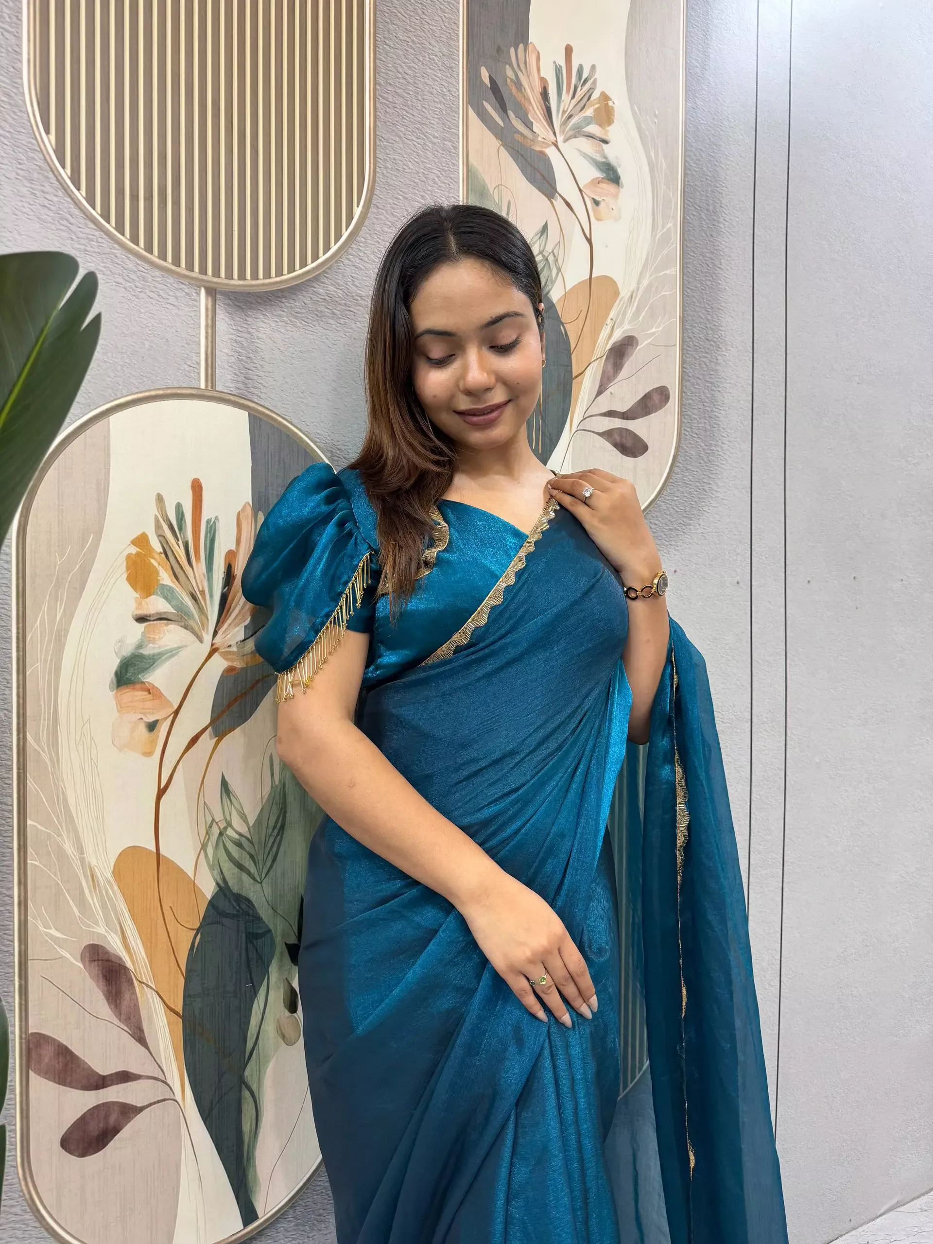 S43S239 Space Silk Zip Ready to Wear Gown Saree