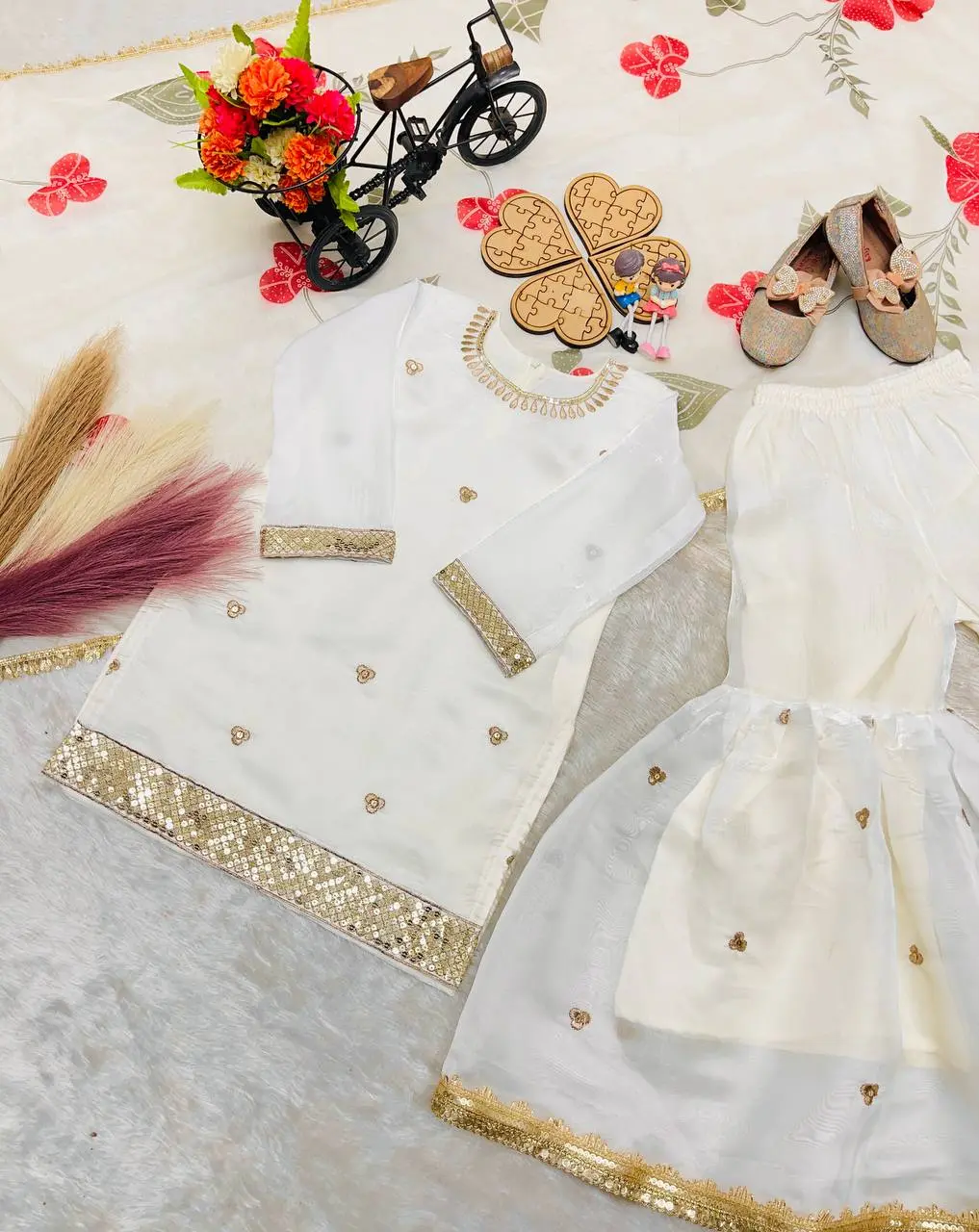 Baby 241 White Gmy Silk Designer Party Wear Sharara Suit Collection