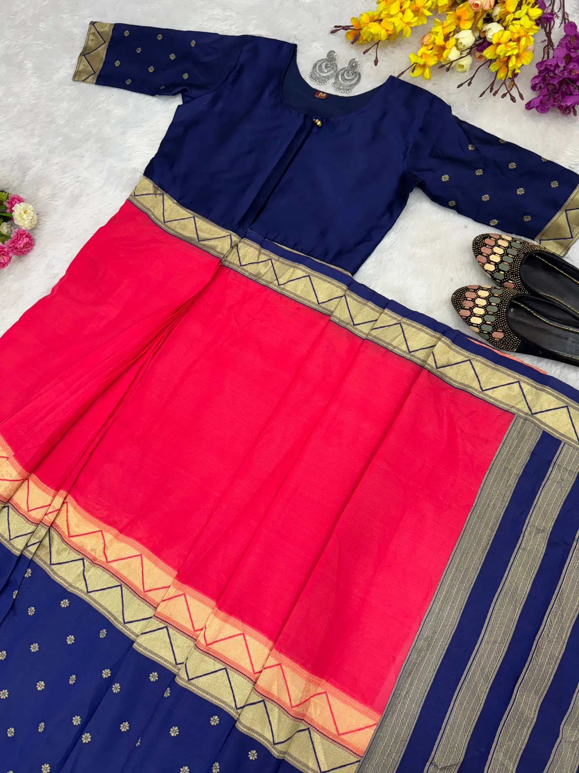 S43S237 Mysore Silk Ready To Wear one min Gown Saree